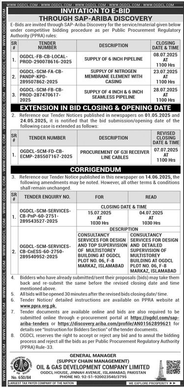 Oil & Gas Development Authority Limited Islamabad Tender Notice